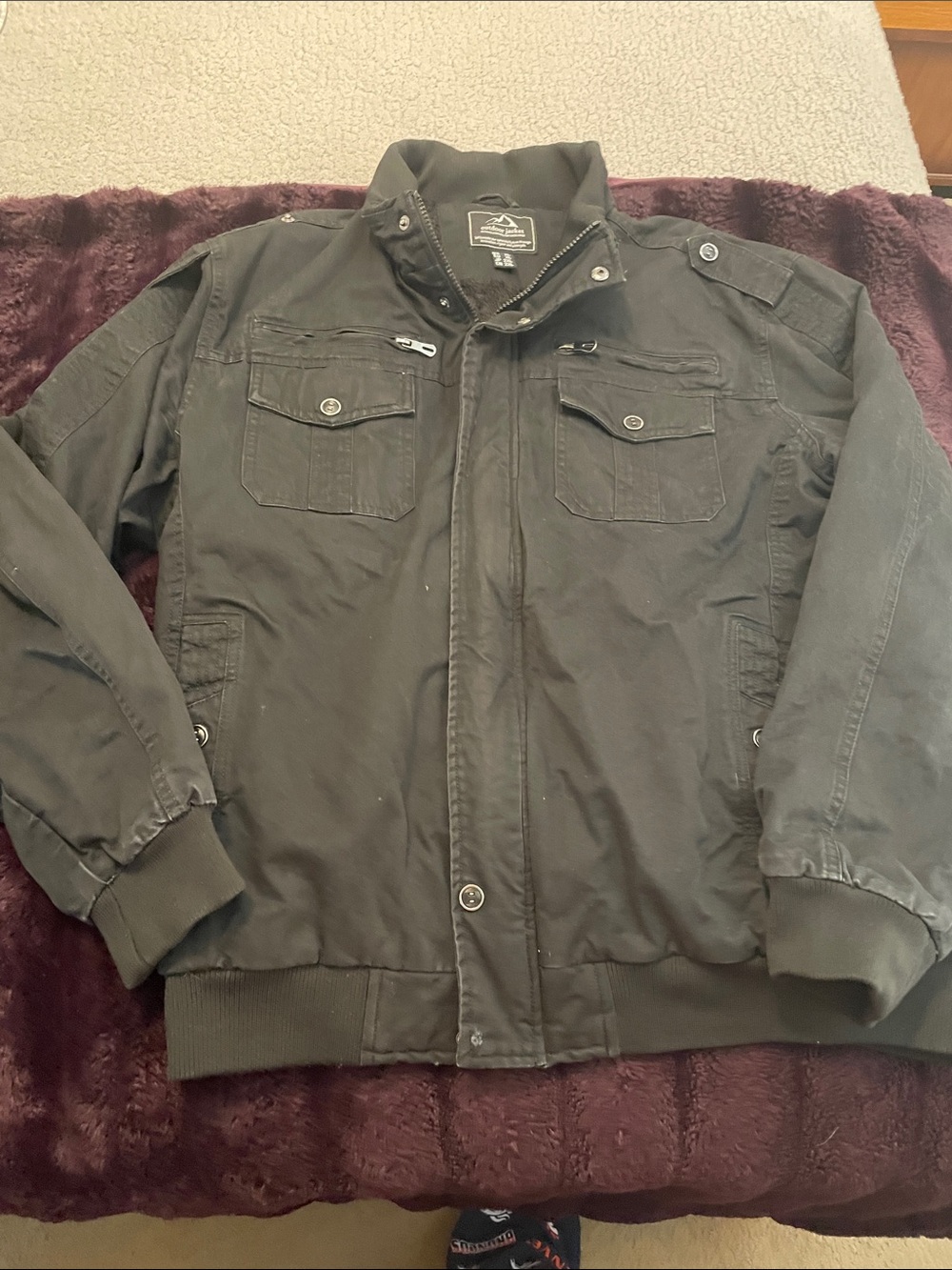 Men's Military Field Jacket in Dark Olive with Stand Collar
